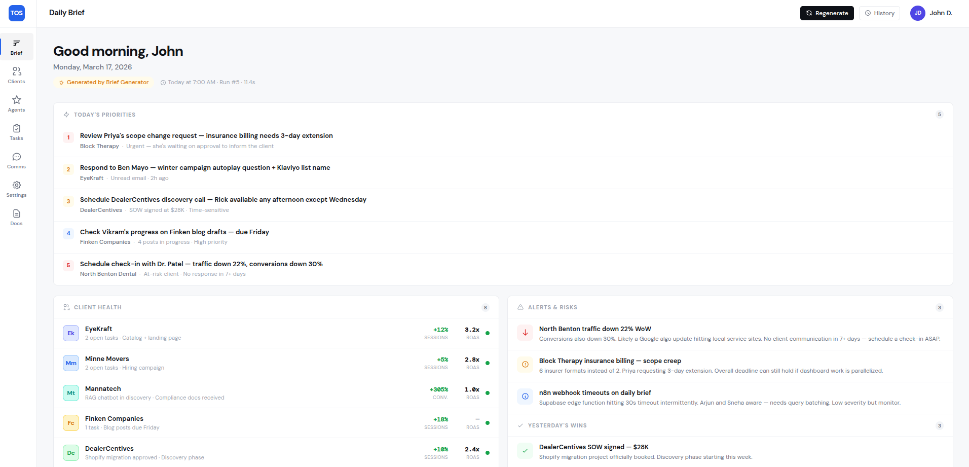 Daily Brief interface from jOS