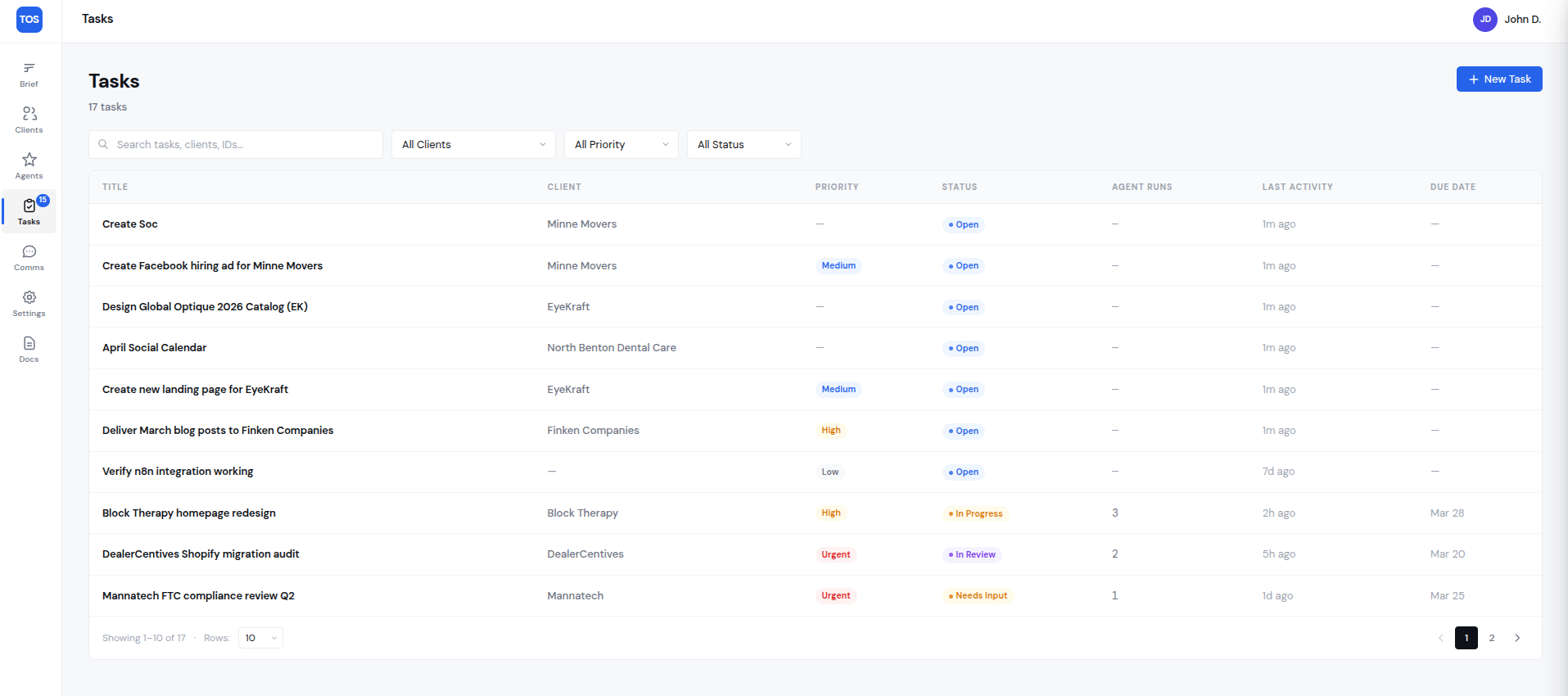 Tasks interface from jOS