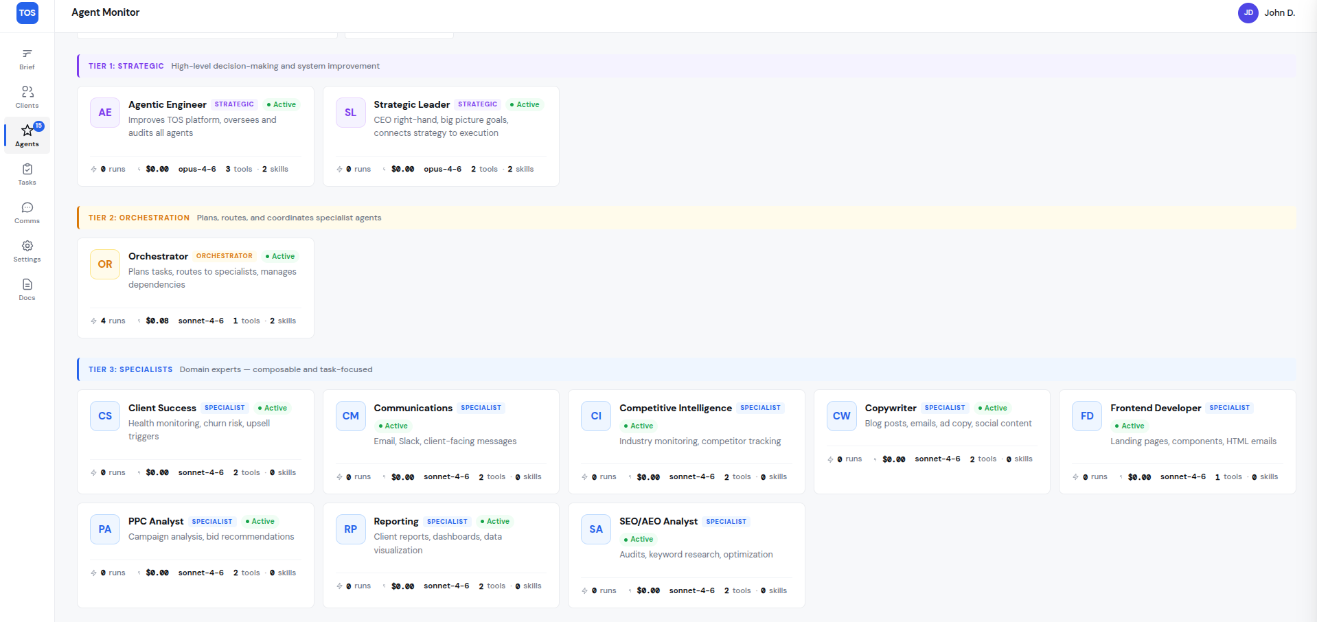 Agent Monitor interface from jOS