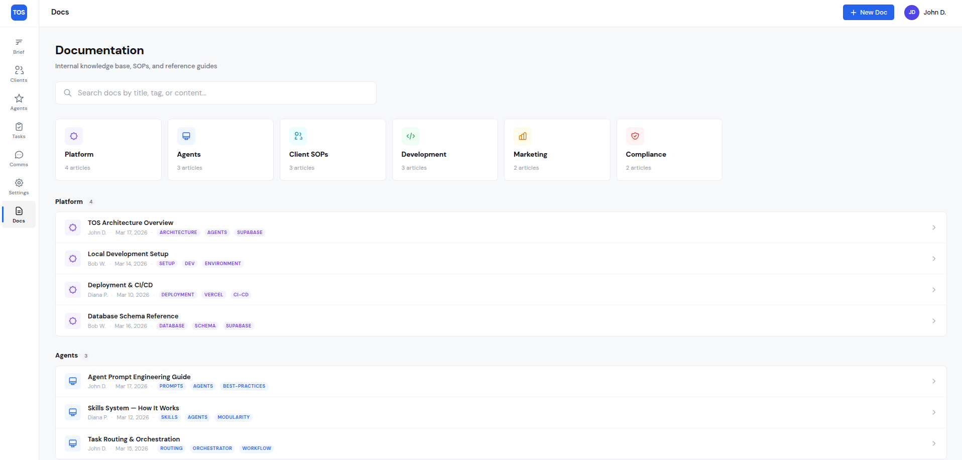 Documentation interface from jOS