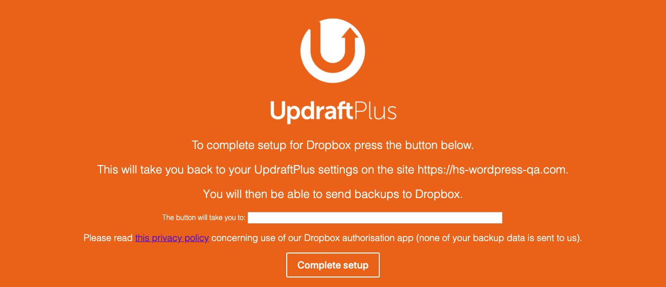 Finalizing account integration through Complete Setup button