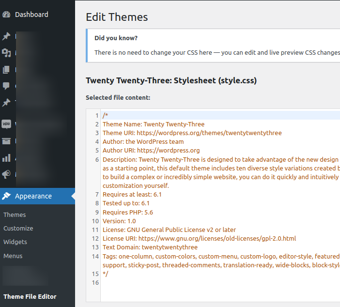 WordPress Security – Disable File Editing