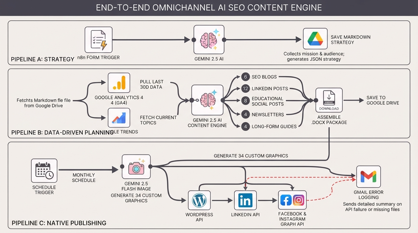 Generate monthly AI SEO content with Gemini for WordPress, LinkedIn and socials